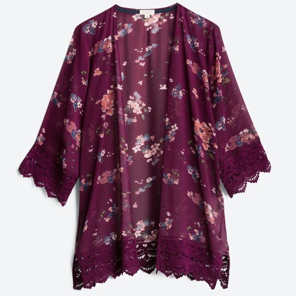 MASON & BELLE - Laria Crochet Trim Open Front Woven Kimono (StitchFix) - Picture 1 of 3
